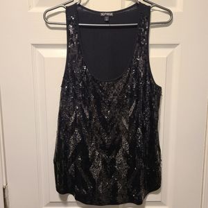 EXPRESS PATTERNED SEQUIN TANK, SIZE M